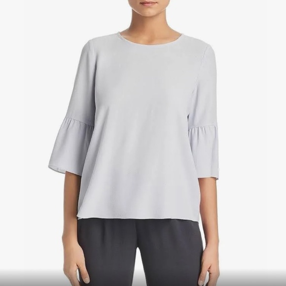 Eileen Fisher Silk Georgette Crepe Bell 3/4 Sleeve Top Blouse Size XS Black EUC - Picture 6 of 7